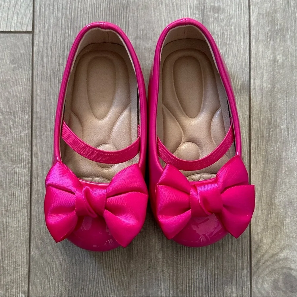 New Boutique Toddler Girl Dress Shoes Pink Bow Front Comfort Padding Size 6.5